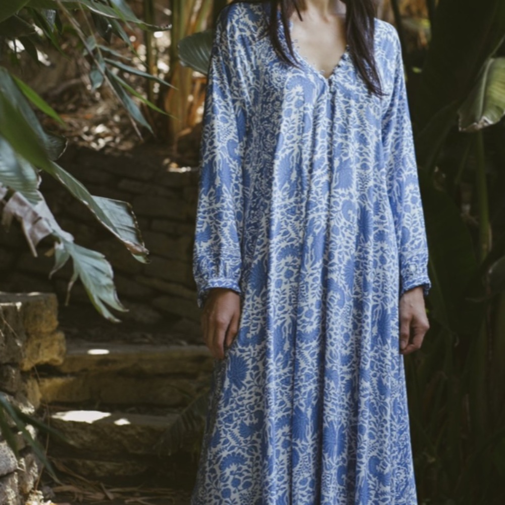 Natalie Martin Fiore Dress 100% Silk NWOT Wing Print Blue